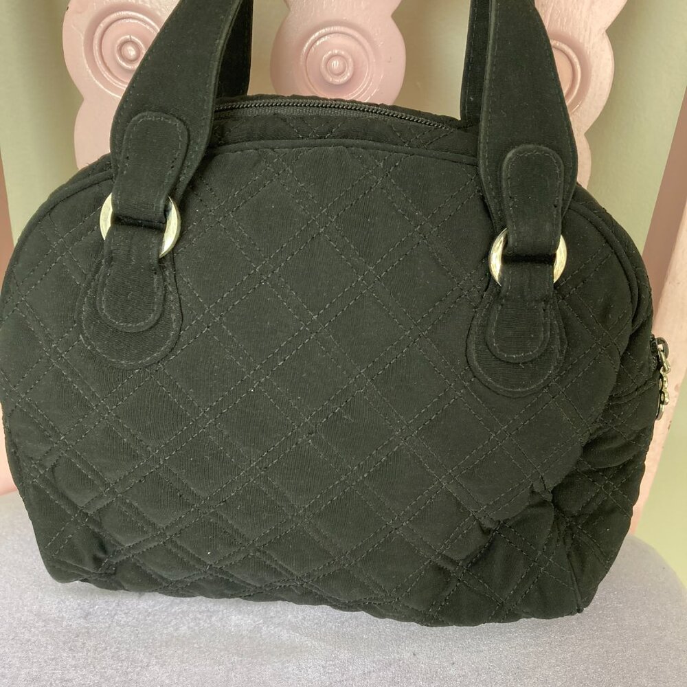 Vintage Vera Bradley Small Black Quilted Microfiber Satchel/Tote - Picture 4 of 7
